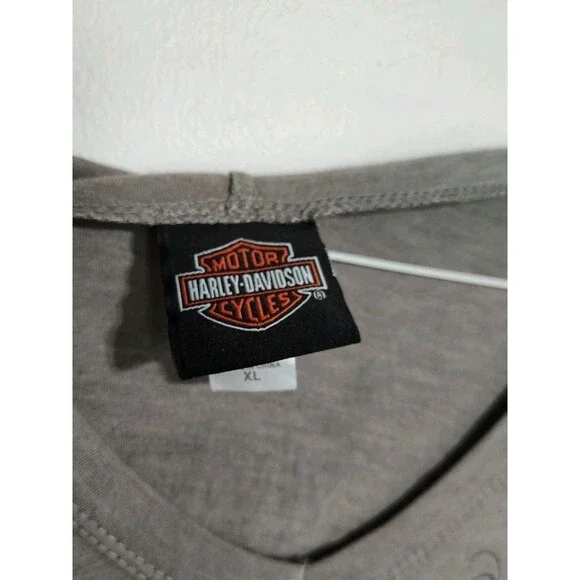 Y2K Harley Davidson Ladies Hooded Long Sleeve T-shirt Tattoo Wings Skater Avril - Picture 5 of 7